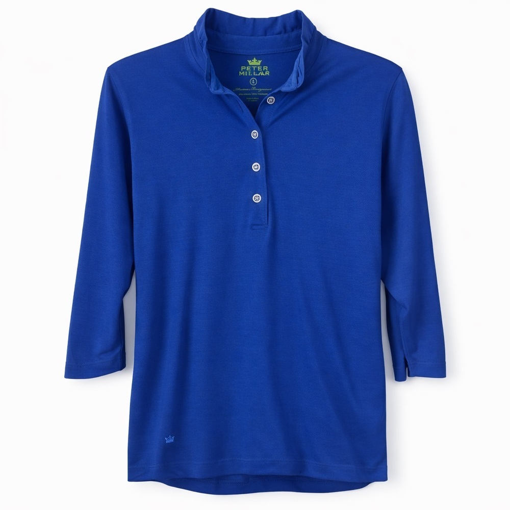 Peter Millar Blue 3/4 Sleeve Polo Shirt